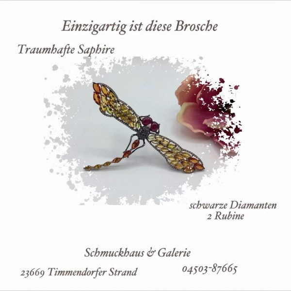 Einzigartige exklusive Schmuckstücke wie diese Libelle mit Edelsteinen besetzt findet Ihr bei uns am Timmendorfer Strand im Schmuckhaus & Galerie - Schmuckhaus & Galerie Timmendorfer Strand